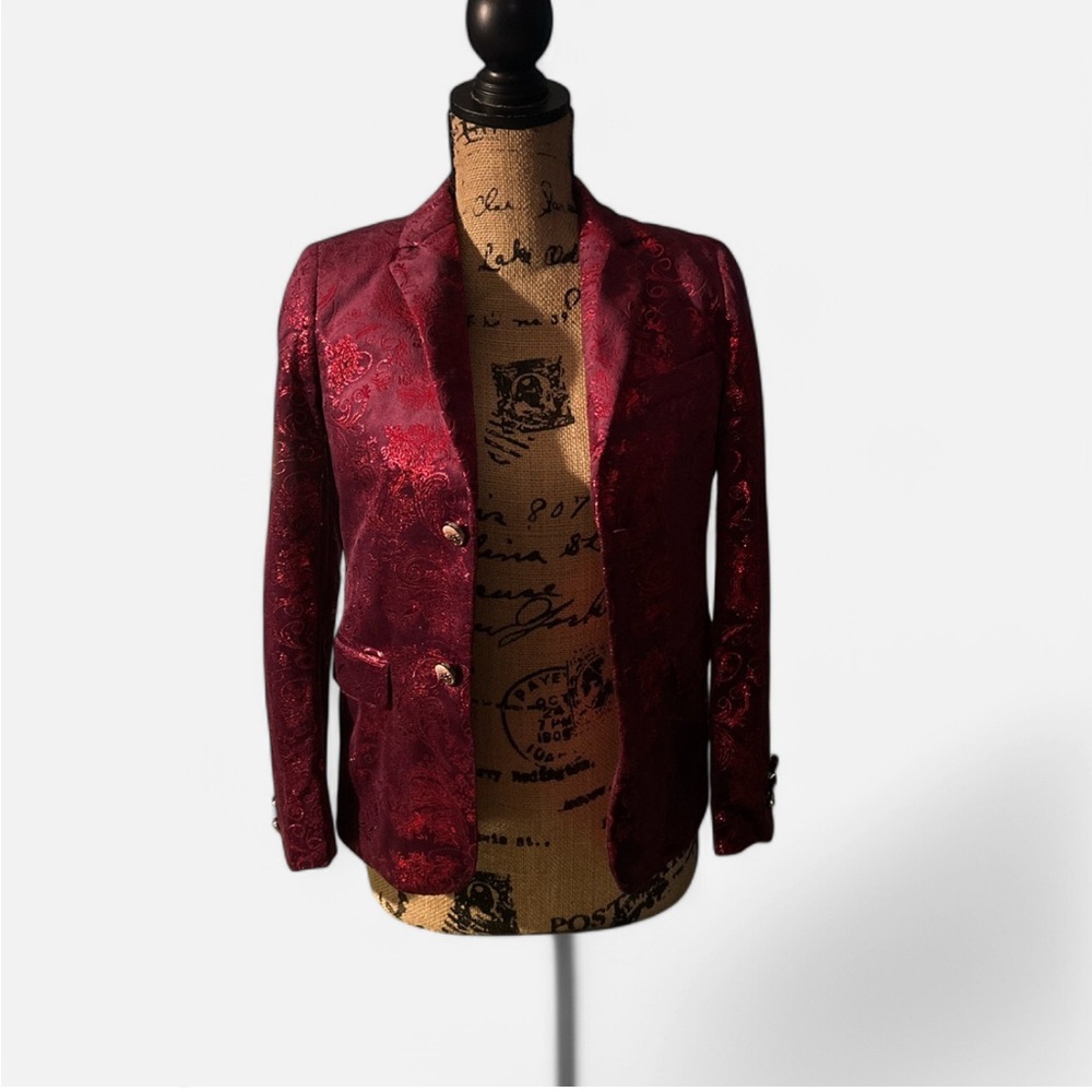 Elegant Red Brocade Blazer